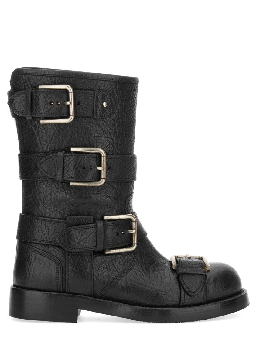 Dolce & Gabbana Mid-Calf Leather Boots With Adjustable Buckles