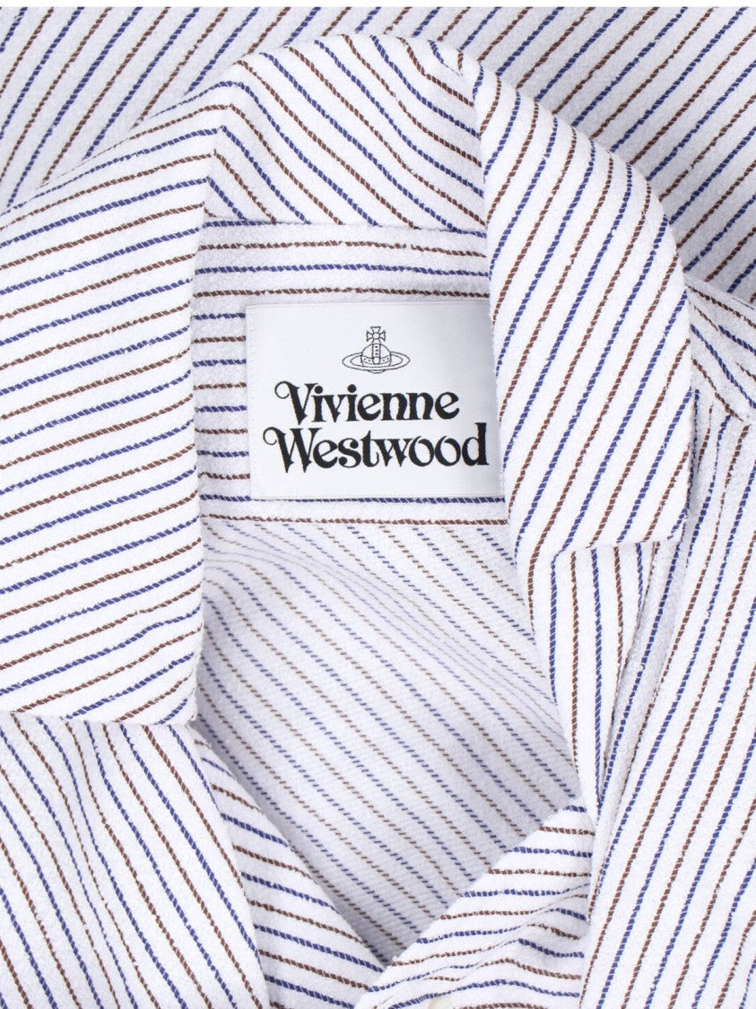 Vivienne Westwood Blue Drunken Asymmetrical Striped Cotton Shirt