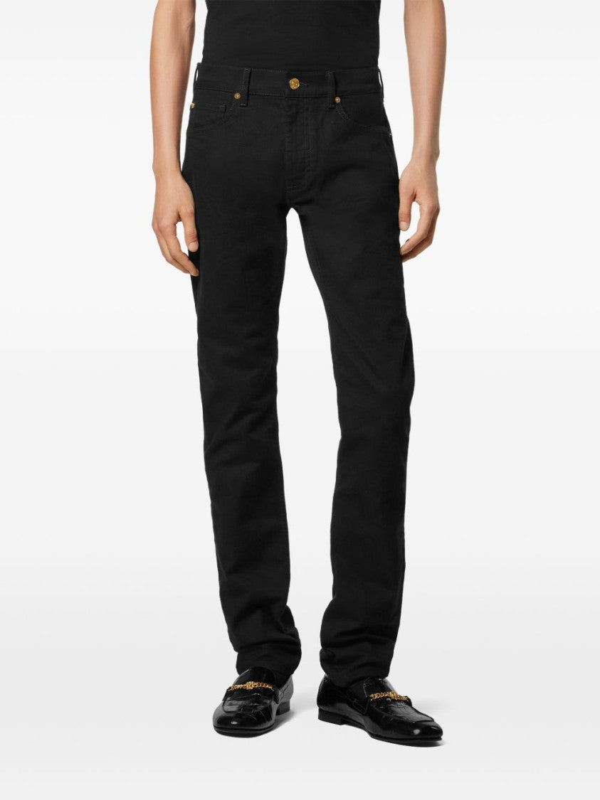 Versace Black Gold-Tone Embroidered Jeans