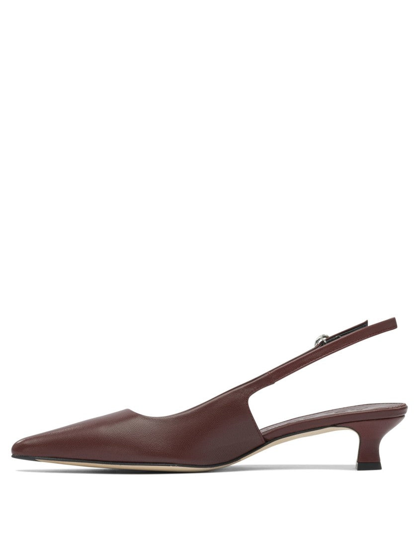 Aeydē Pointed-Toe Brown Leather Slingback Pumps