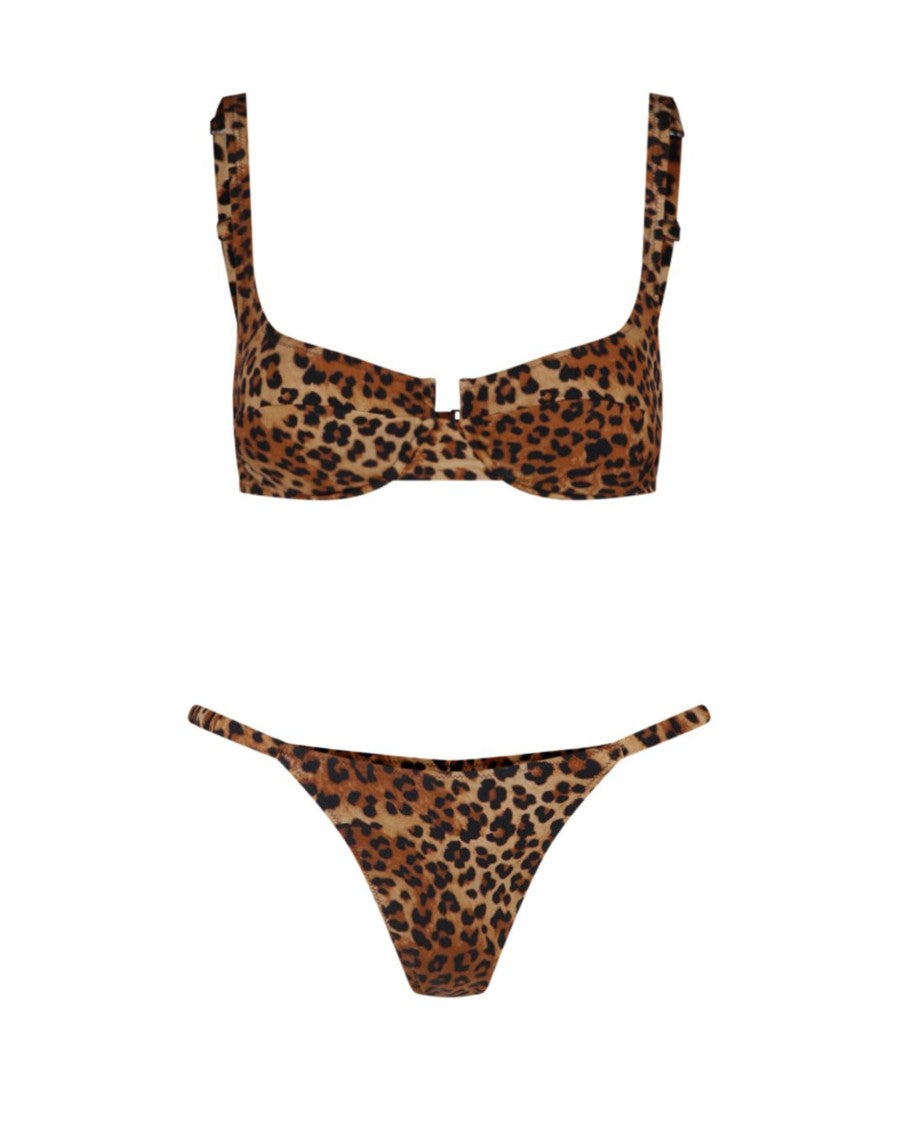Mc2 Saint Barth Bikini Set In Warm Beige With All-Over Leopard Print