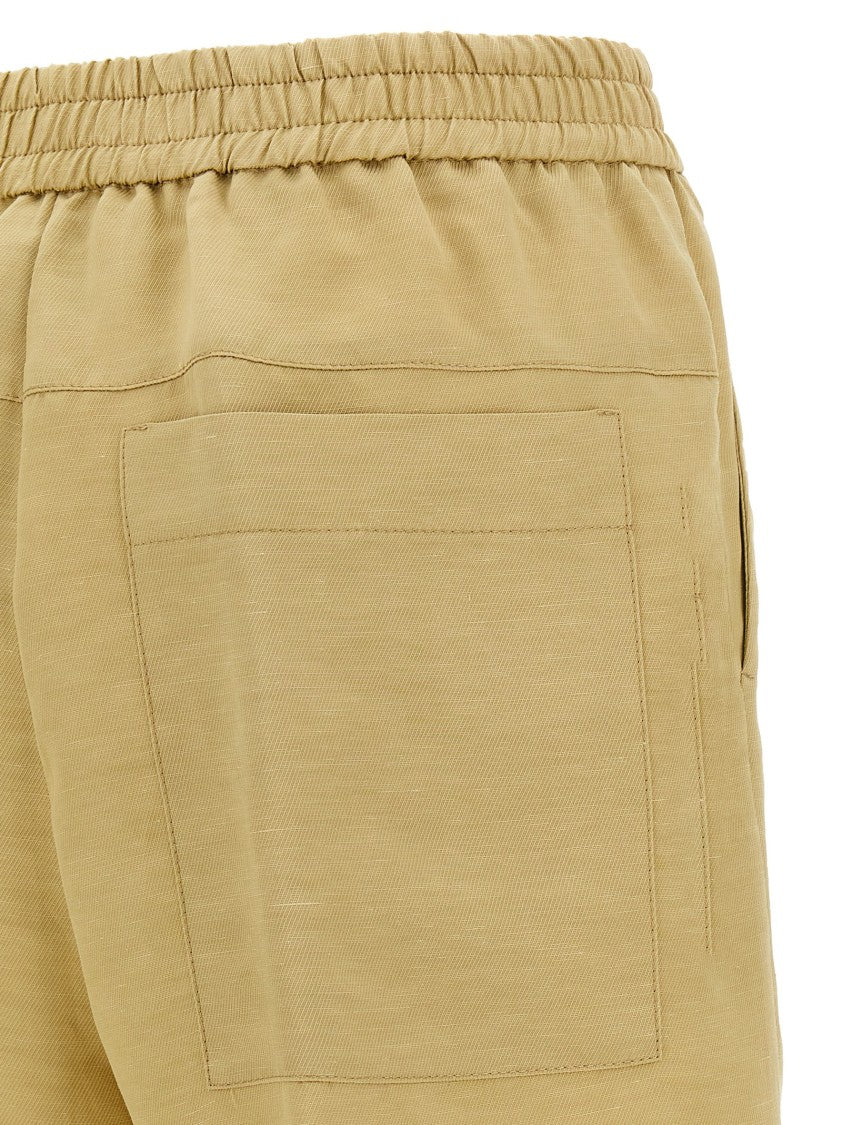 Nude Viscose And Linen Blend Bermuda Shorts