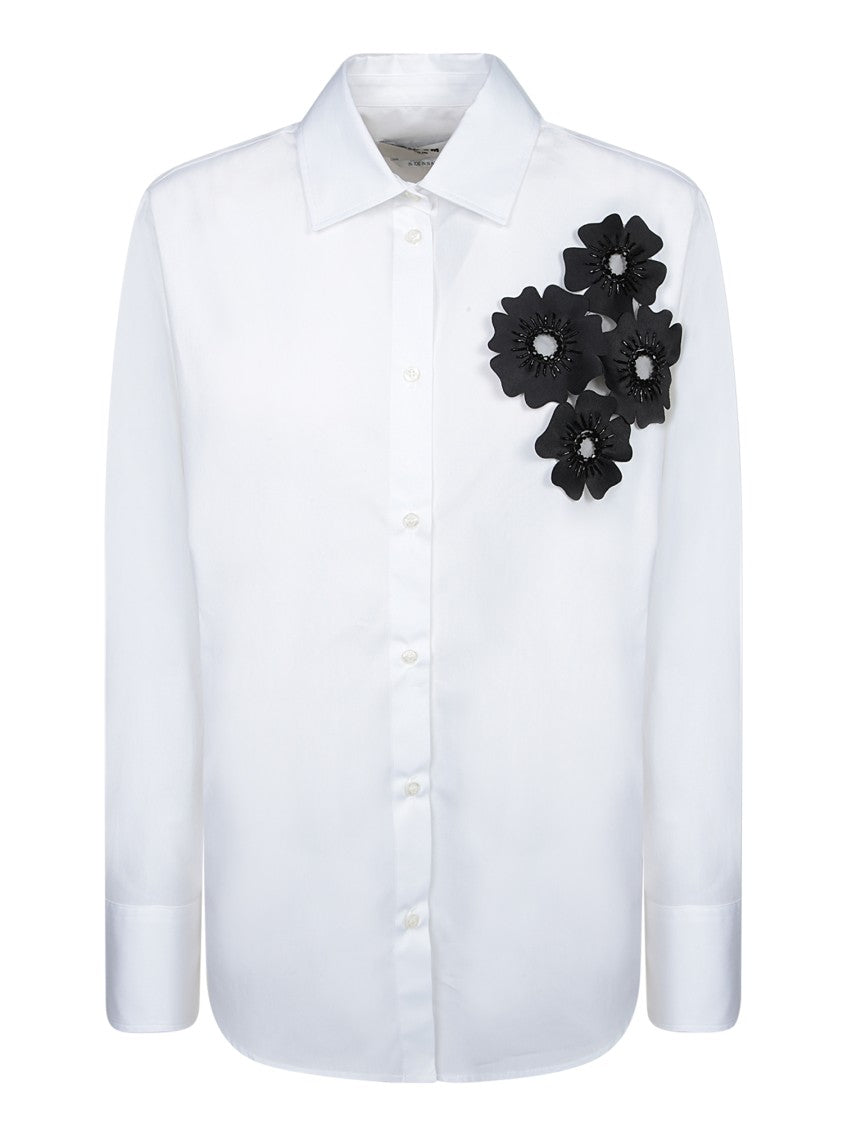 Msgm Classic White Shirt With Floral Embellishment