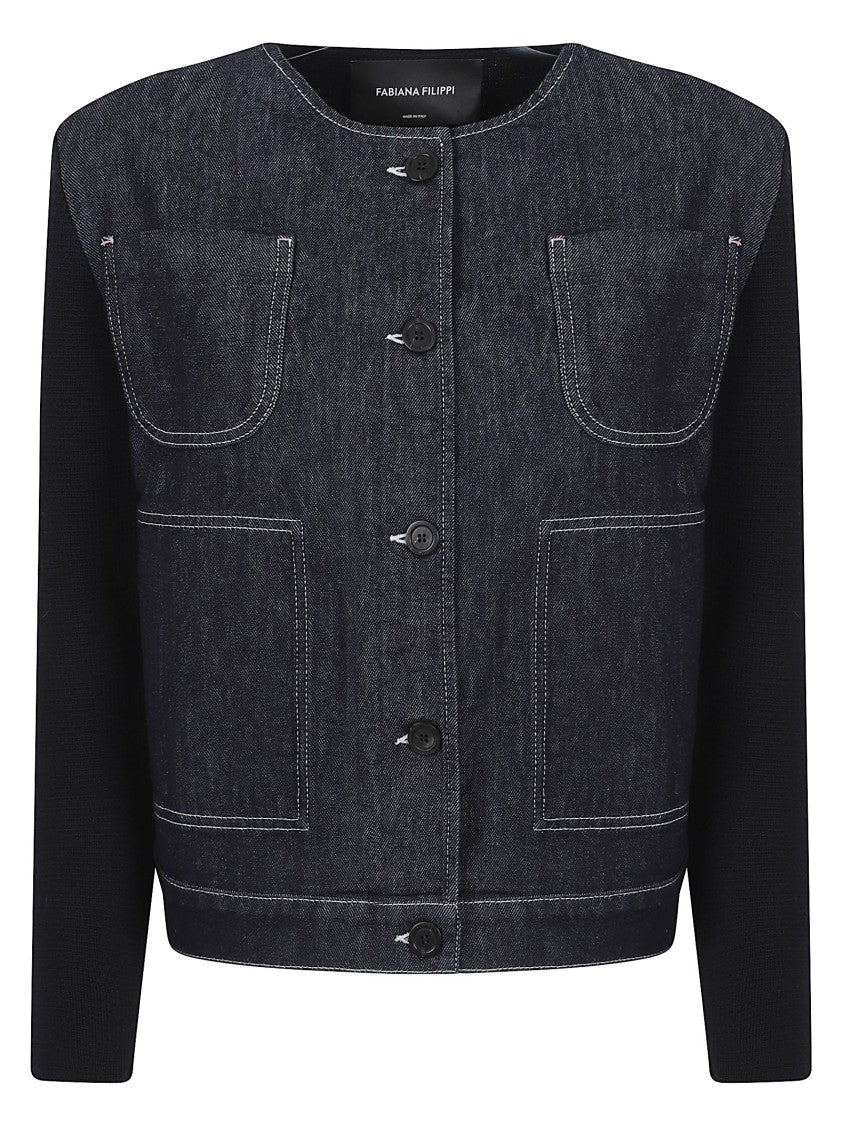 Fabiana Filippi Black Denim Merino Wool Jacket