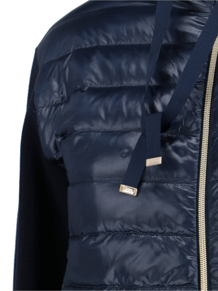 Herno Navy Padded Knit And Nylon Jacket