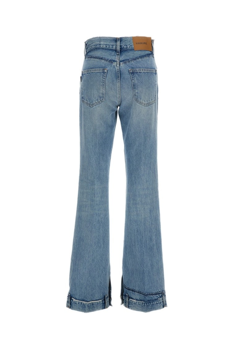 Haikure Light Blue Flora Cut Flared Denim Jeans