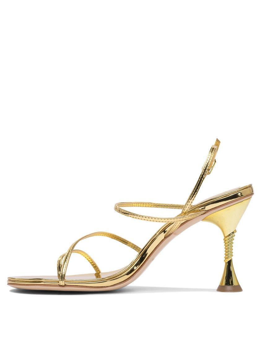 Studio Amelia Trumpet-Heel Leather Sandals With Shimmering Finish
