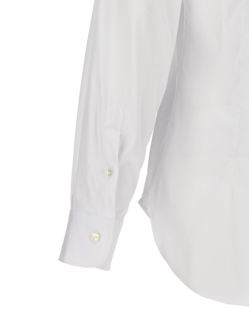Barba White Stretch Cotton Blend Poplin Shirt