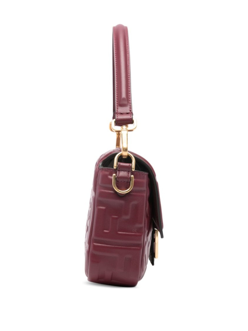Fendi Burgundy Rectangular Handbag With Geometric Embossing