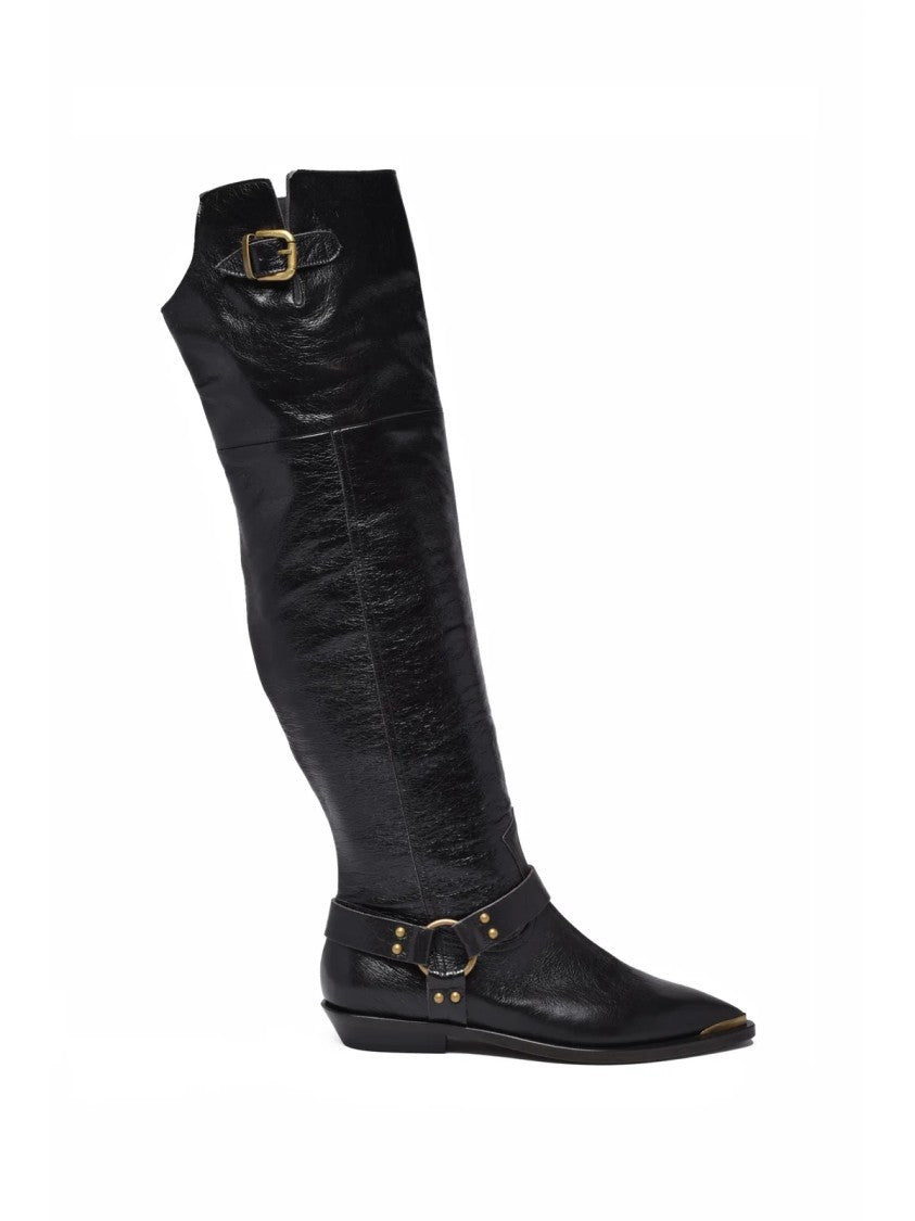 Ame Black Leather Glenda Boots