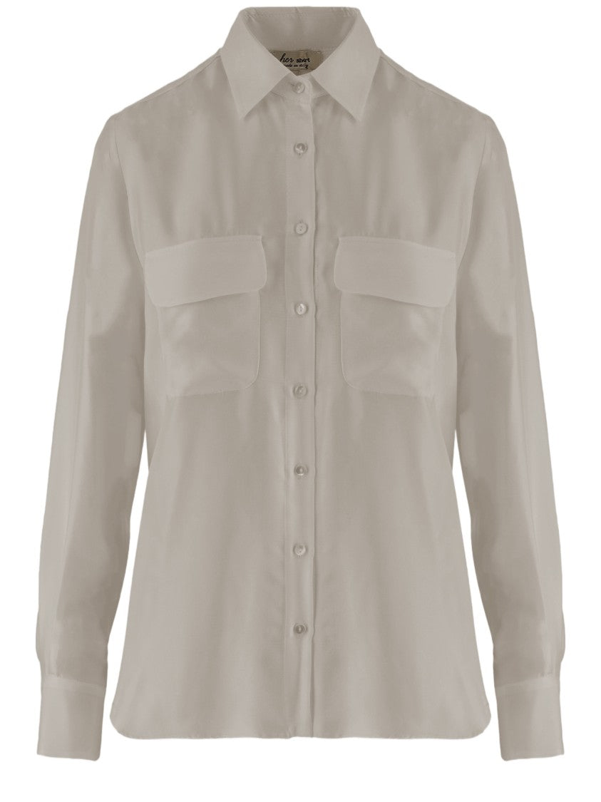 Her Shirt Smooth Silk Button-Down Shirt With Flap Pockets
