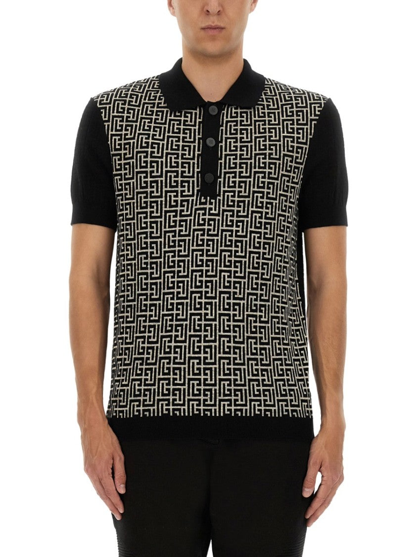 Balmain Monogram Pattern Polo With Classic Collar