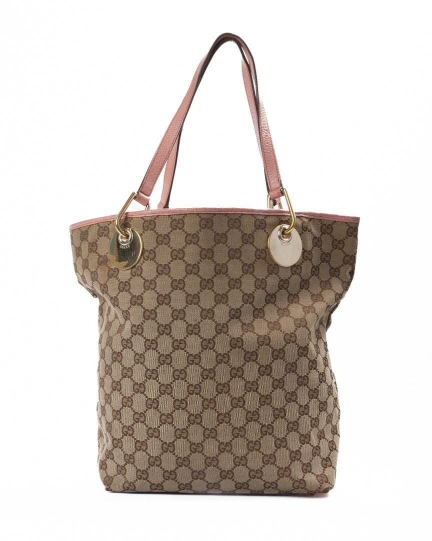 Gucci Pink Gg Supreme Medium Vertical Canvas Tote Bag