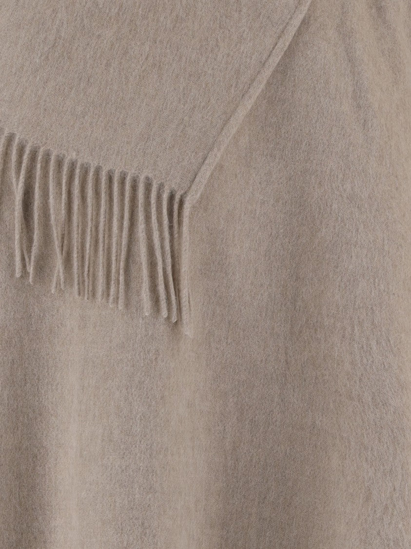 By Malene Birger Wool Poncho With Fringed Edges In Solid Beige