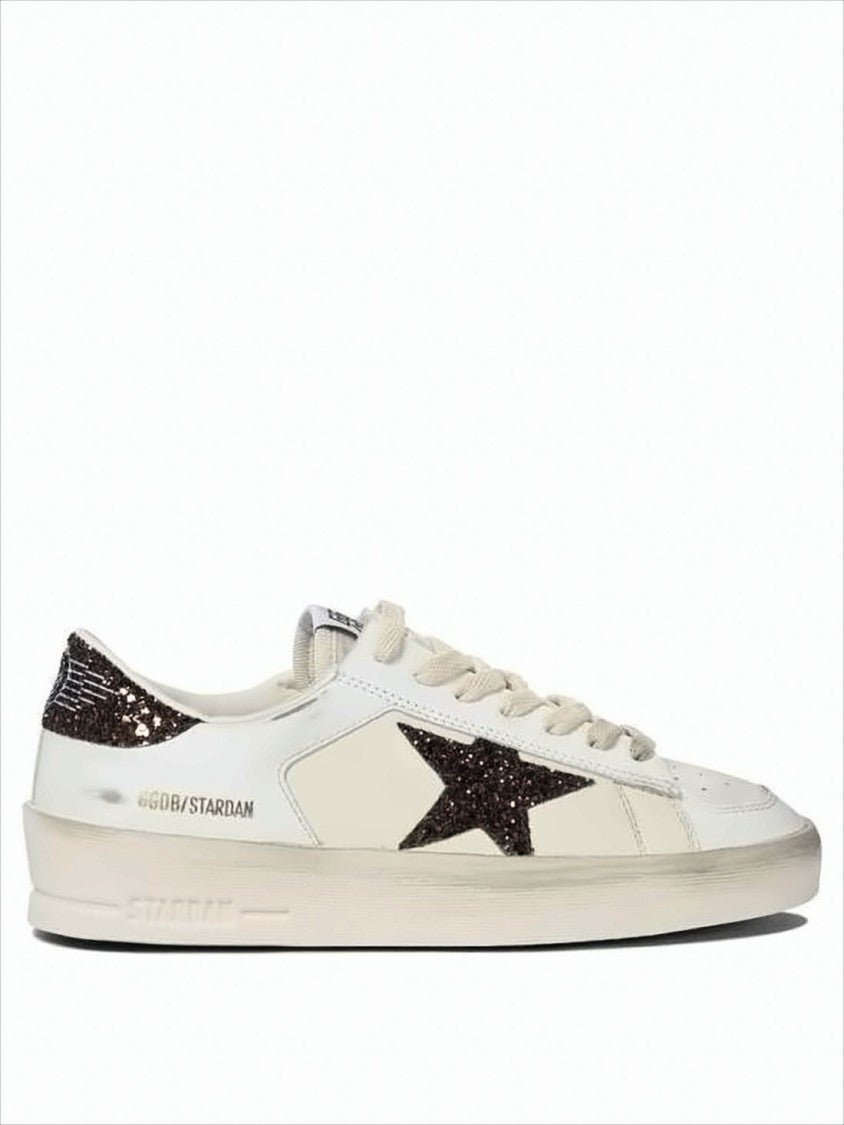 Golden Goose Distressed Leather Low-Top Sneakers With Glitter Accents