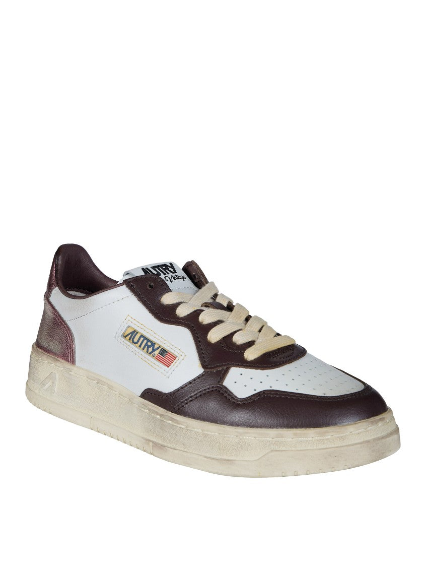 Autry White Dark Brown Overlays Low-Top Sneakers