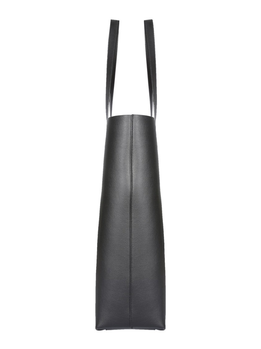 Saint Laurent Structured Black Calf Leather Borsa Shopping Tote
