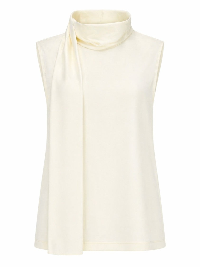 Bottega Veneta Draped High-Neck Silk Satin Top