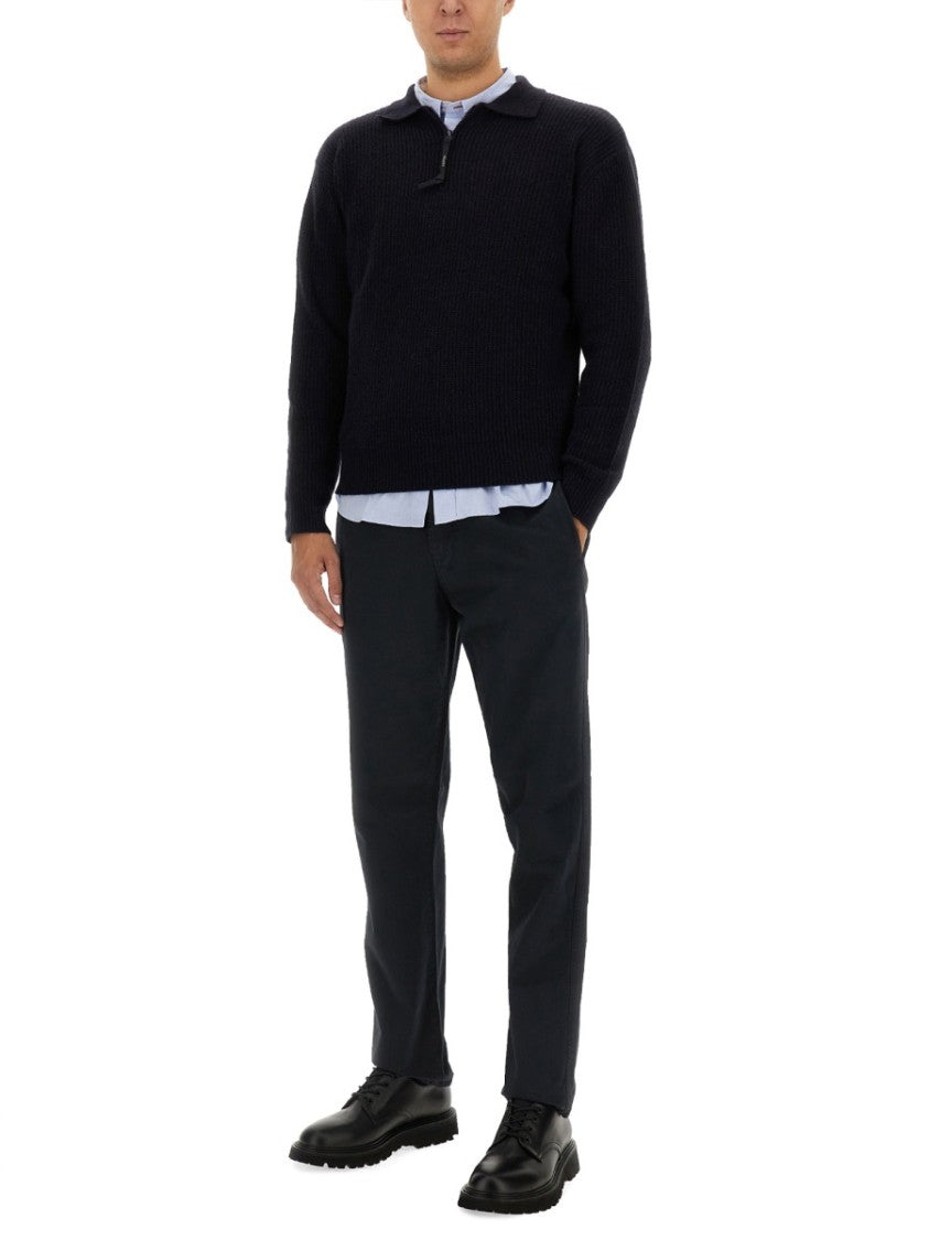 Aspesi Textured Ribbed Black Wool Jersey