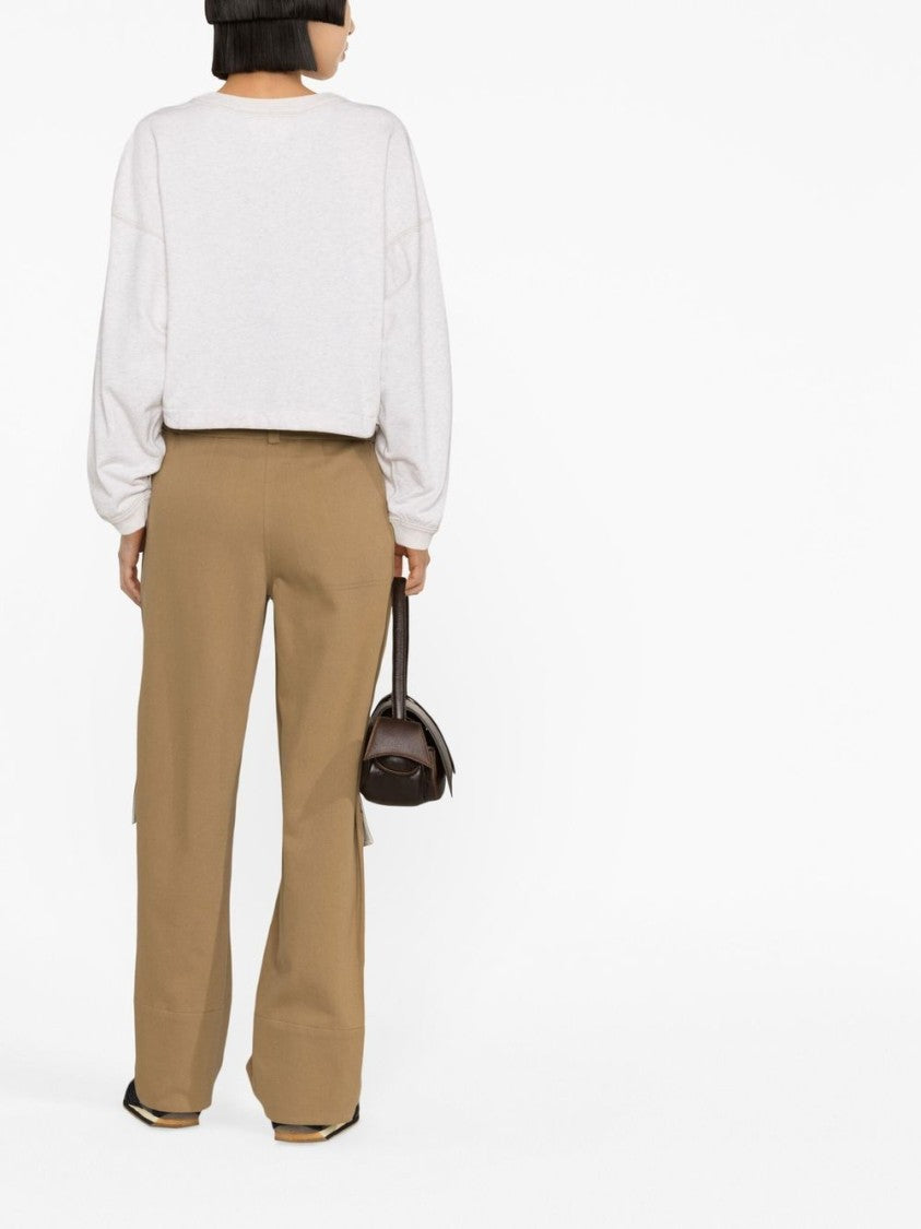 Isabel Marant Étoile Cropped Beige Sweatshirt With Logo Print