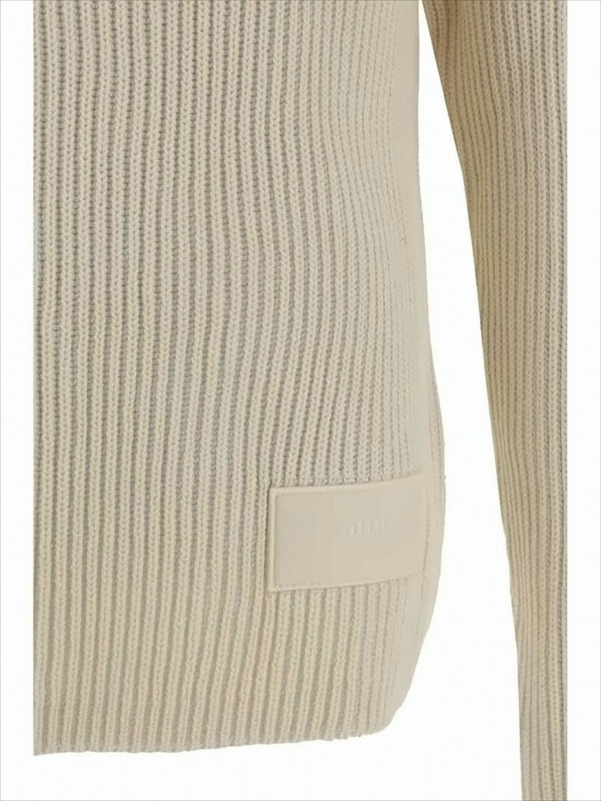 Ami Ribbed Knit Sweater With Crew Neckline