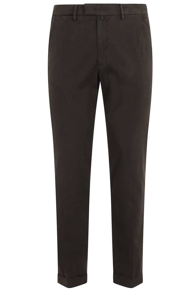 Briglia Dark Brown Flat-Stomach Cuffed Hem Cotton Straight-Leg Pants