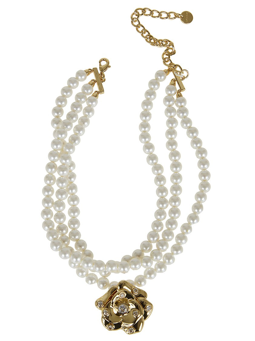 Self-Portrait Gold-Plated Brass Choker With Floral Centerpiece And Faux Pearls