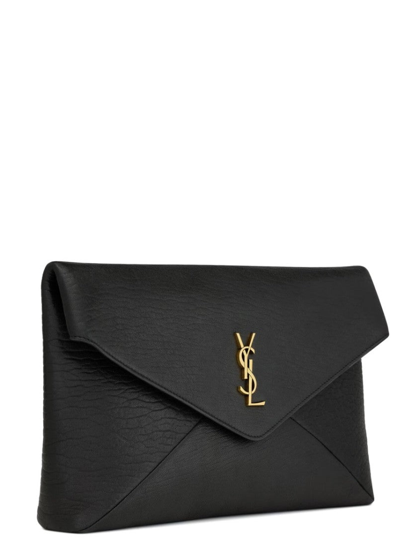 Saint Laurent Envelope-Style Clutch With Metallic Emblem