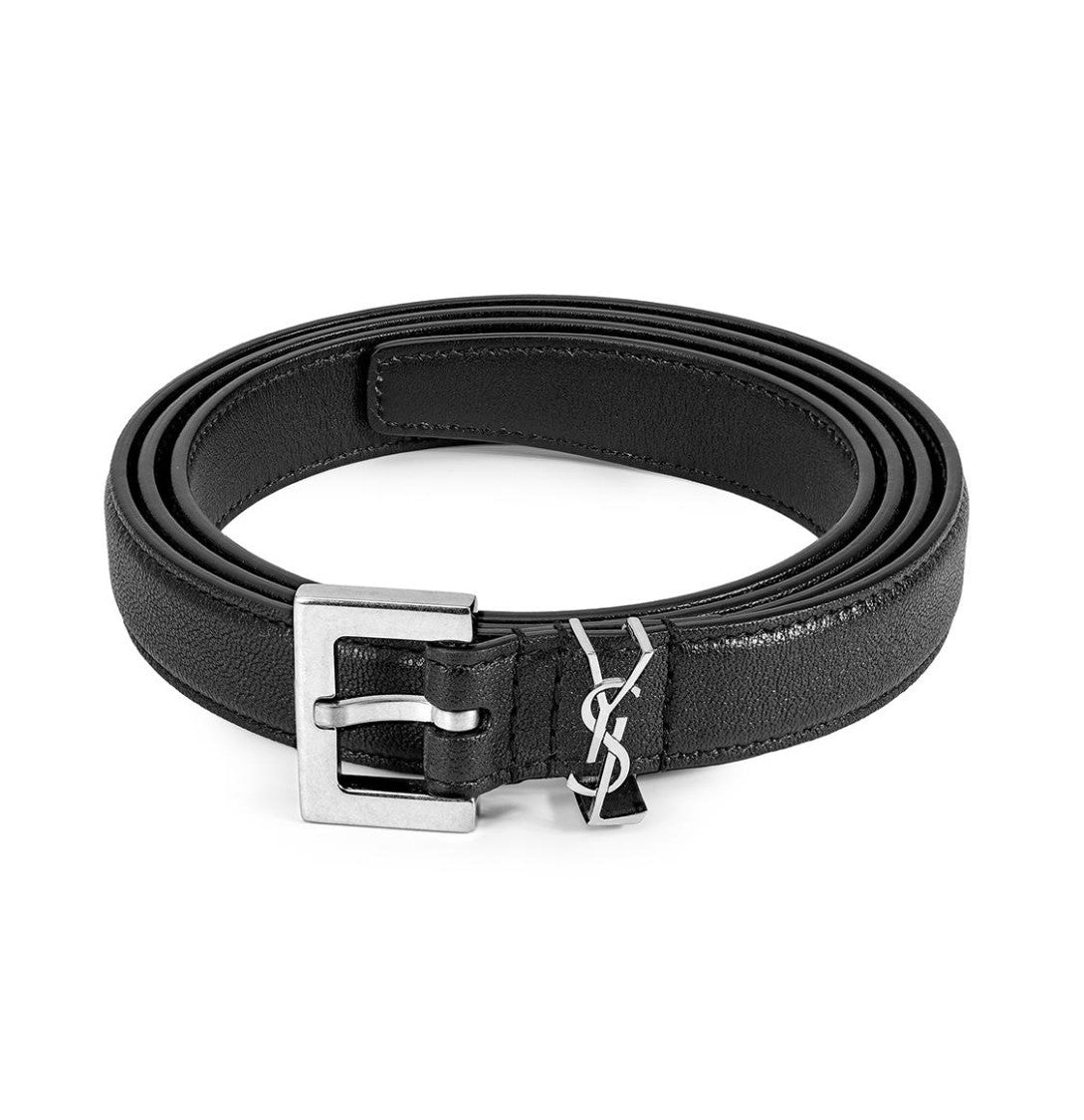 Saint Laurent Calfskin Black Belt With Silver Buckle
