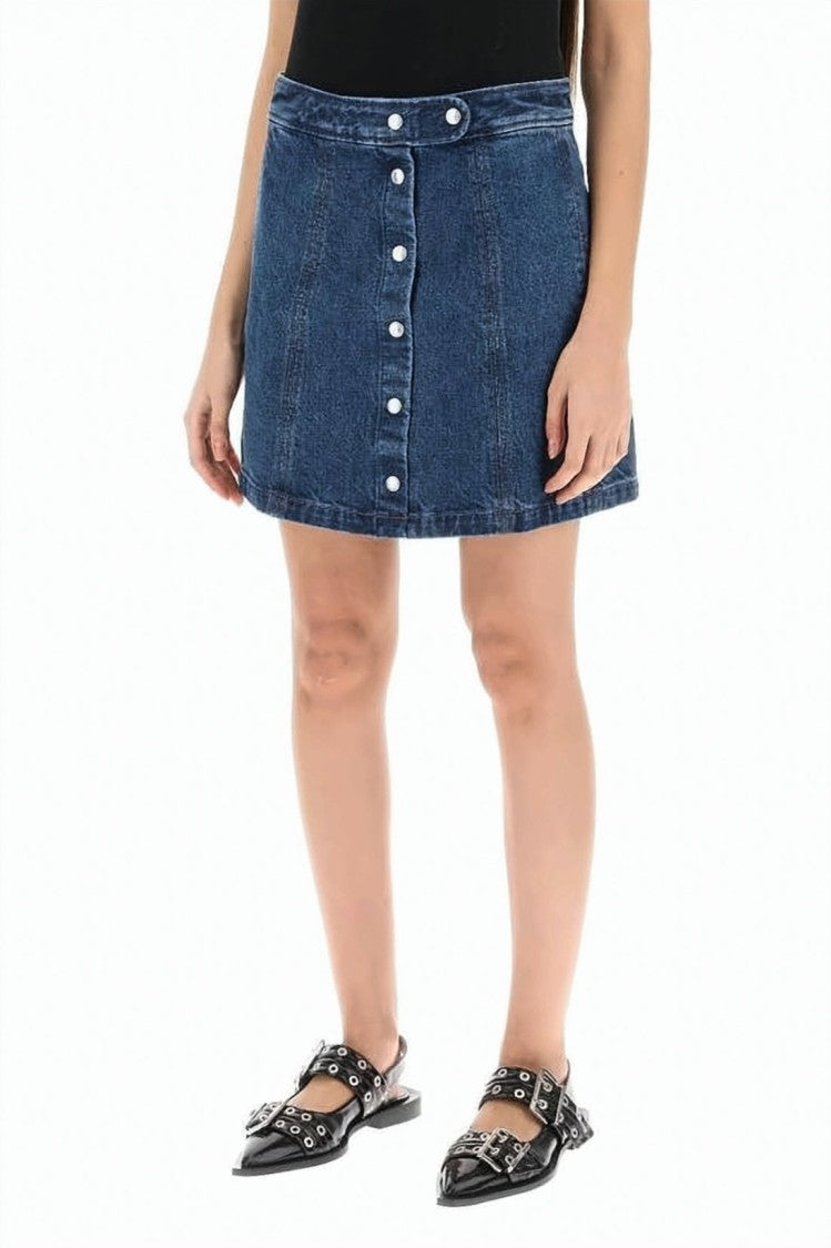 A.P.C. Short A-Line Denim Skirt With Front Button Closure