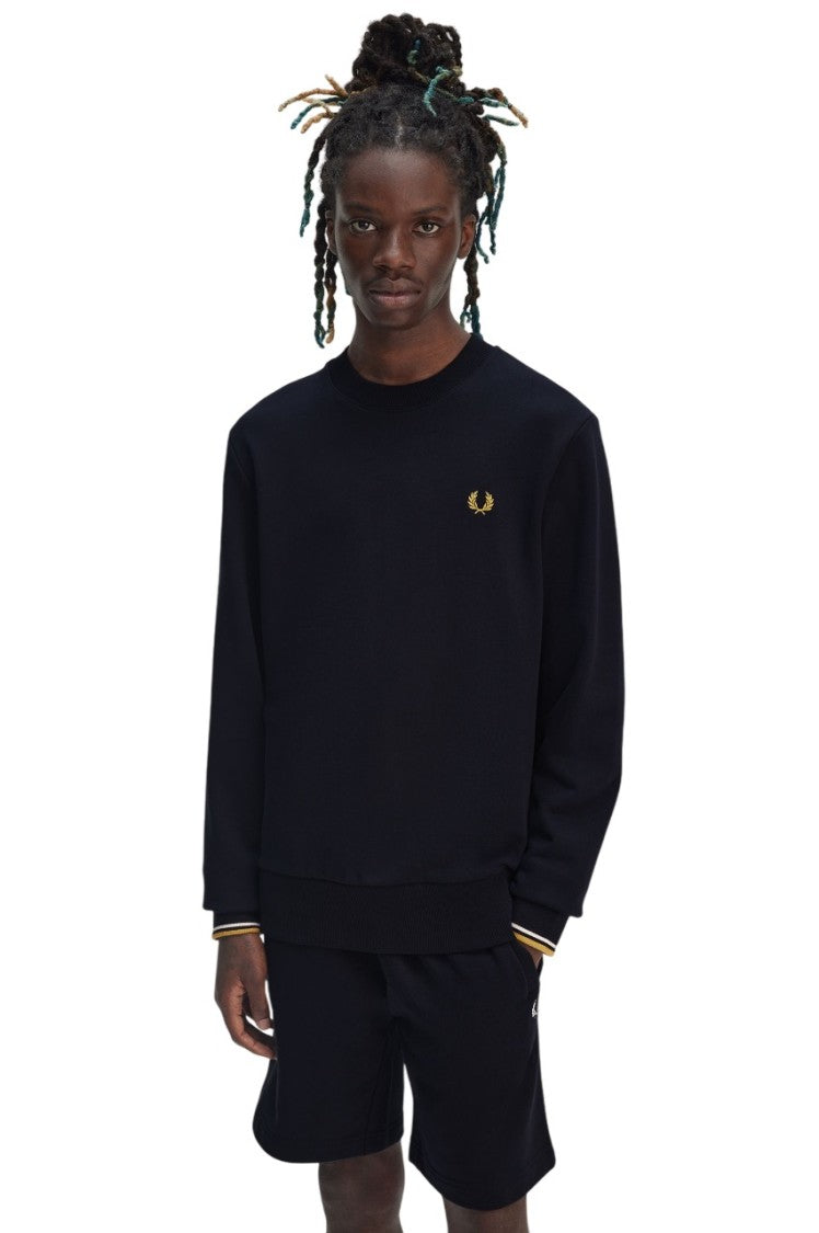 Fred Perry Regular Fit Black Hoodie With Ribbed Edges