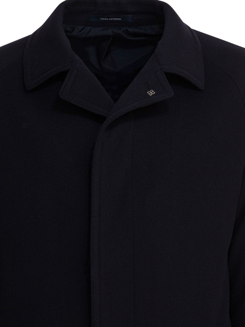 Tagliatore Mid-Length Blue Wool-Cashmere Coat