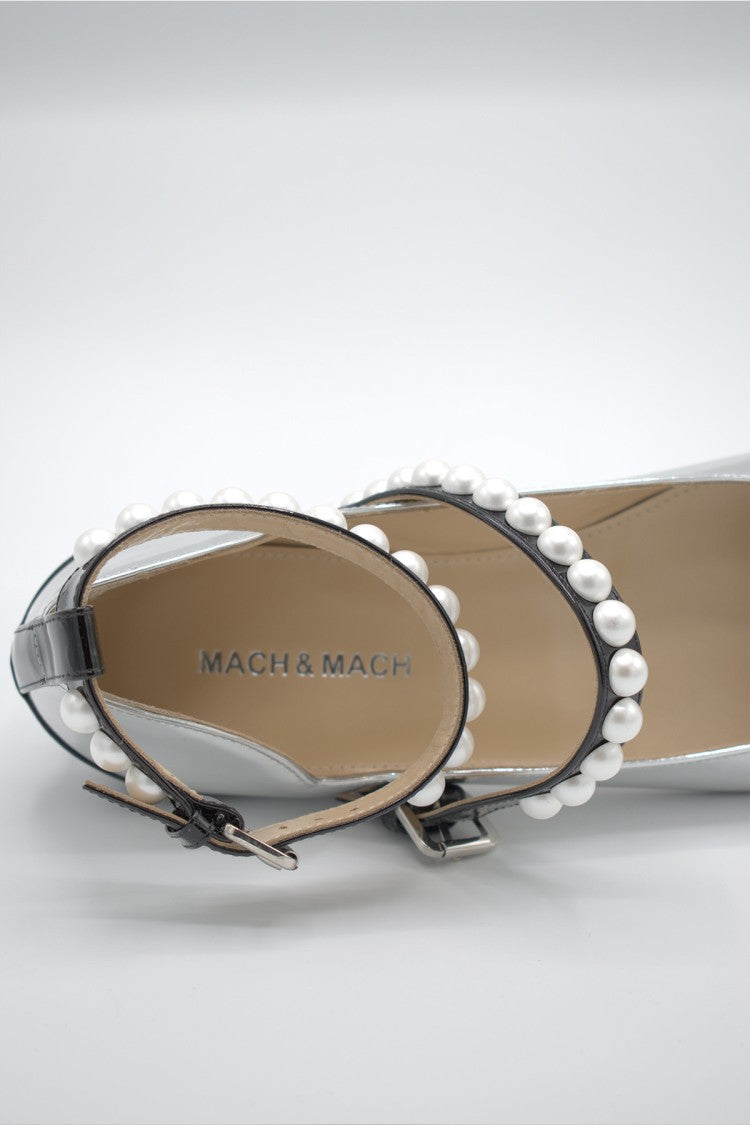 Mach & Mach Silver Leather Flats
