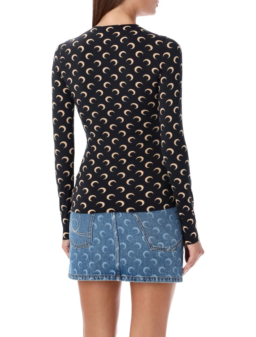 Marine Serre Second Skin Crew Neck Top Moon