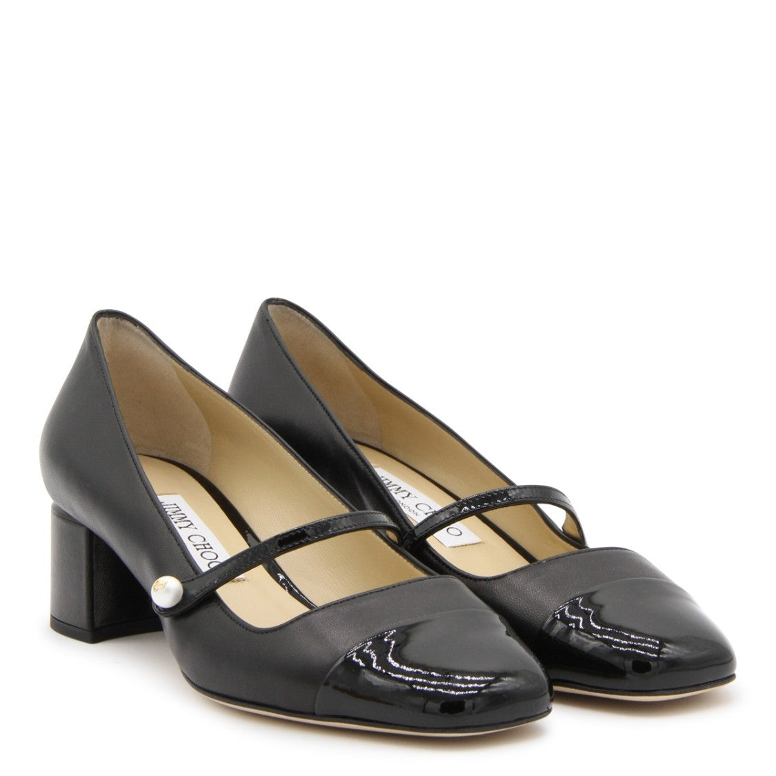 Jimmy Choo Black Leather Squared Heel Pumps
