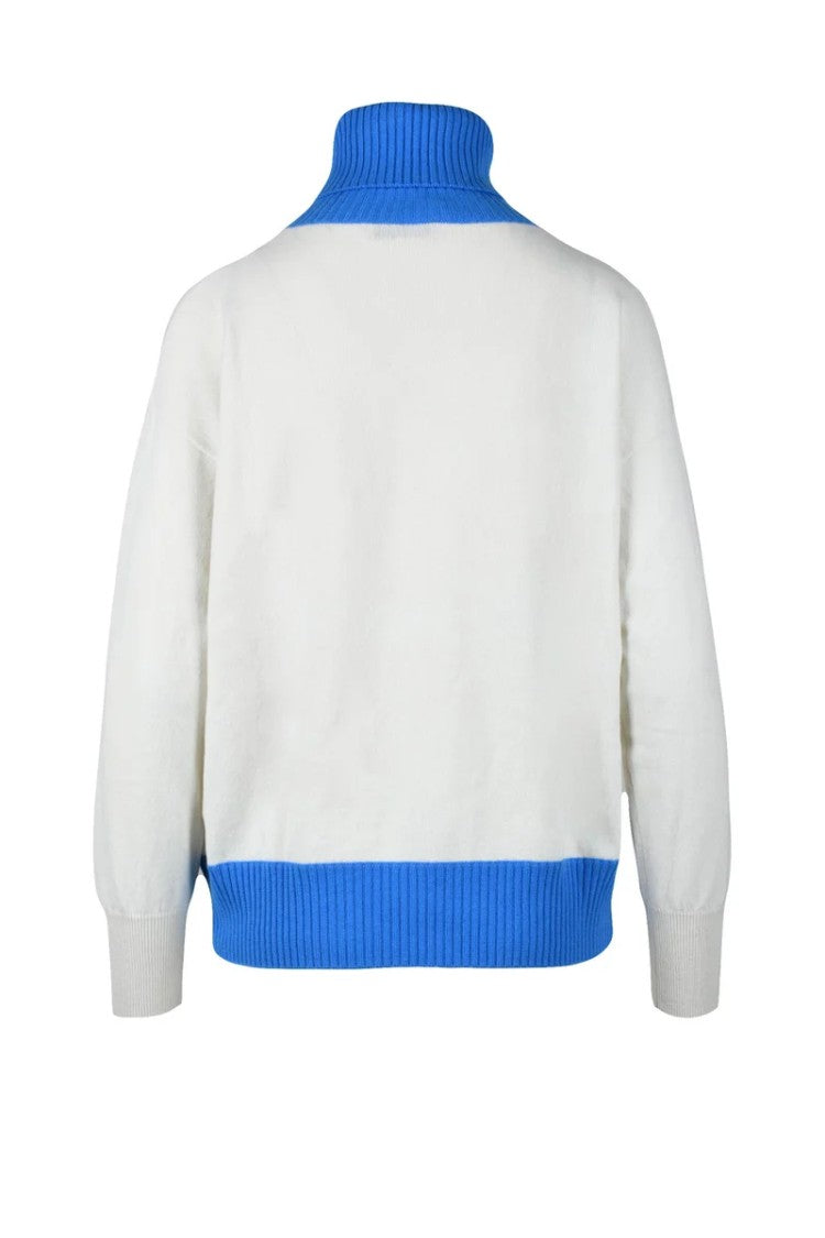 Ballantyne Cashmere Sweater - White/Sky Blue