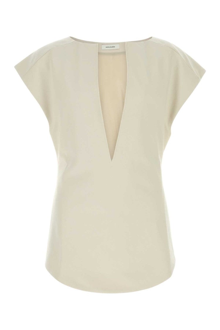 Entire Studios Sand Stretch Polyester Blend Deep Vee Tank Top