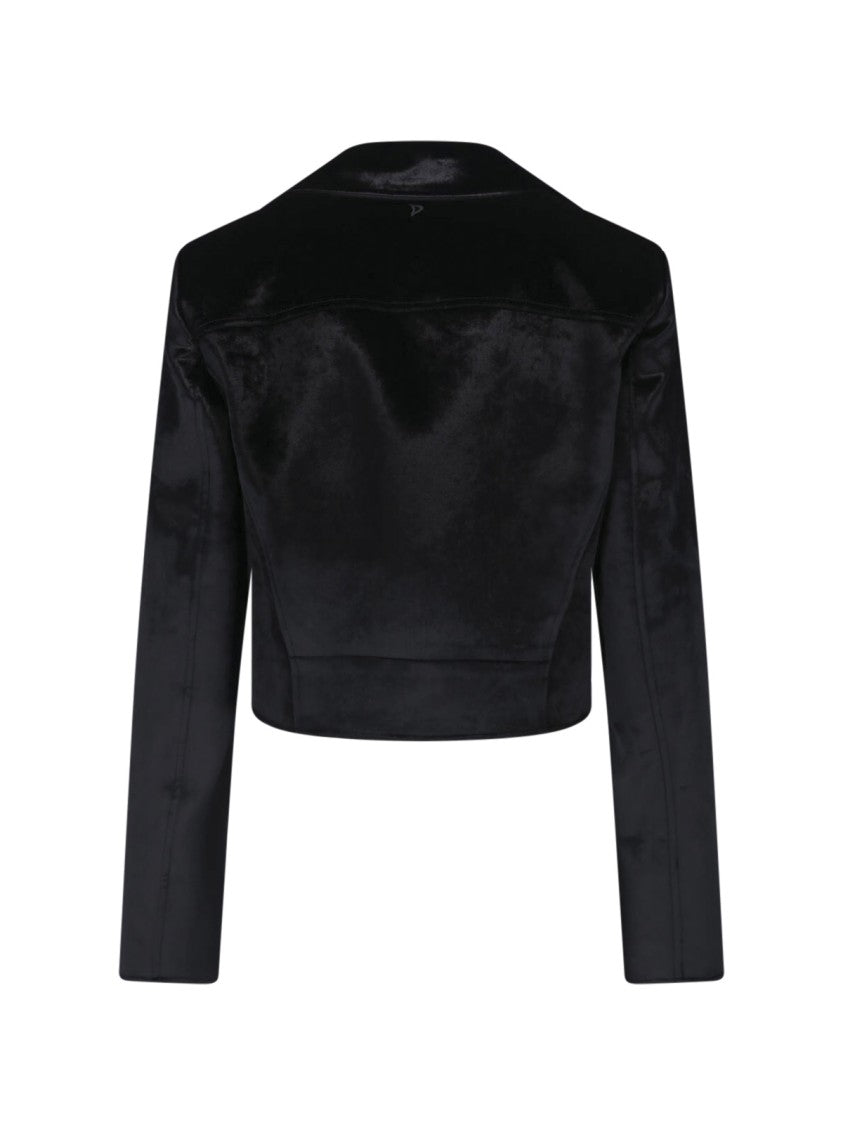 Dondup Black Velvet Double Zip Biker Jacket