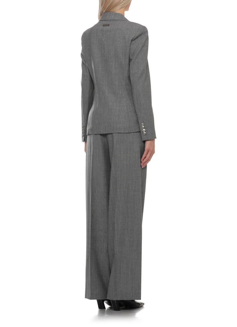 Peserico Double-Breasted Grey Jacket With Rhinestone Detail