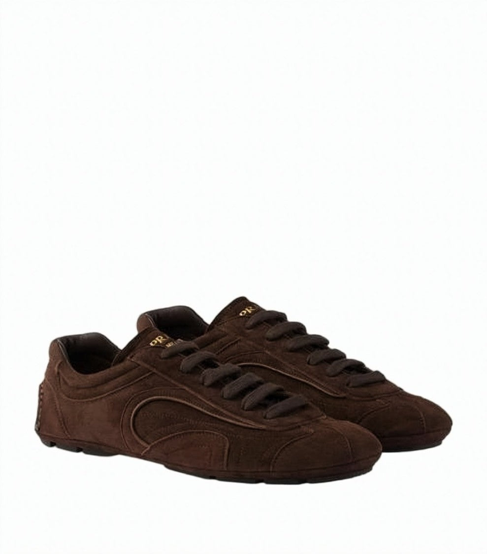 Prada Low-Top Suede Sneakers With Textured Sole
