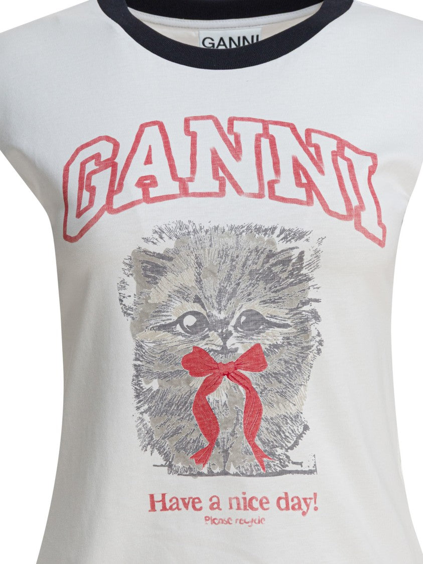 Ganni "Kitty" Cotton T-Shirt