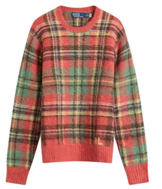 Polo Ralph Lauren Plaid Crew Neck Knit Sweater In Red