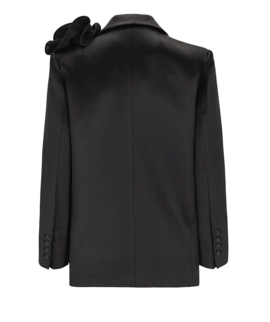 Magda Butrym Tailored Black Blazer With Oversized Ruffle Detail
