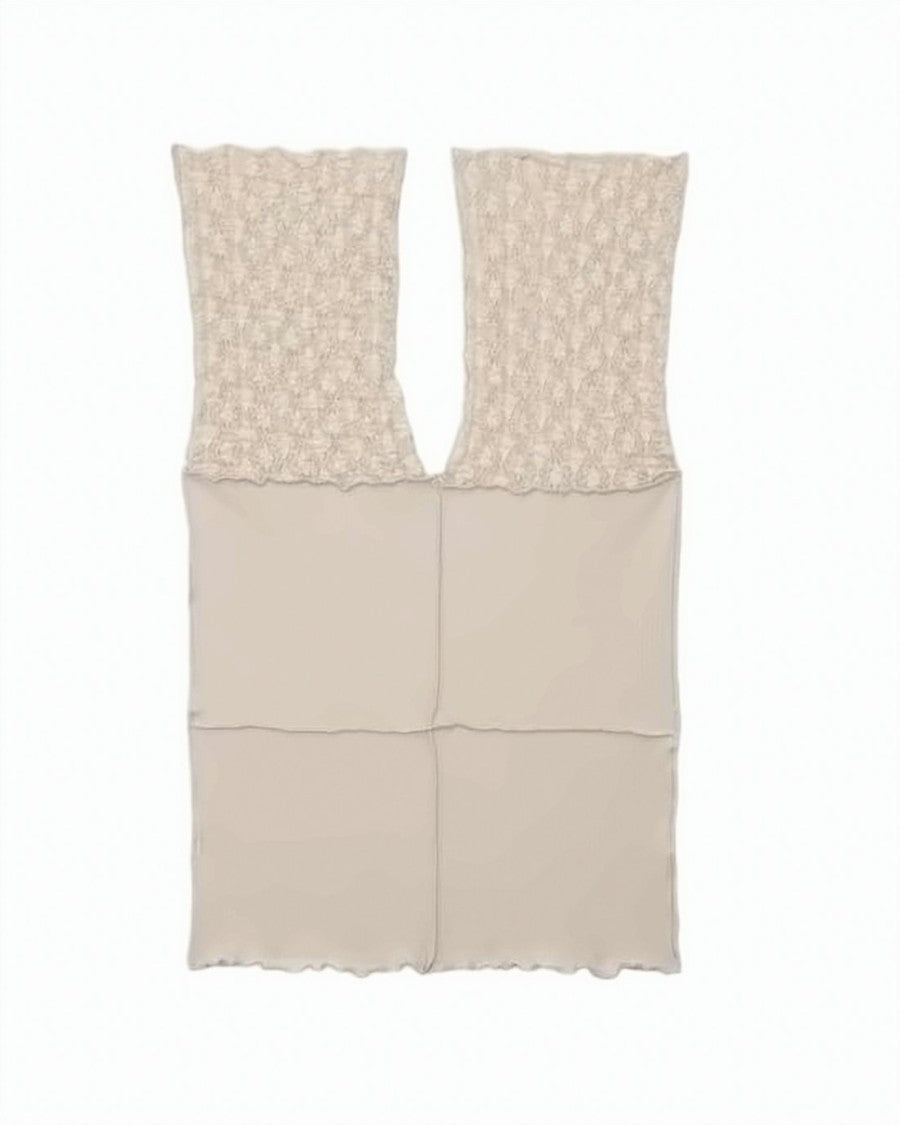 Baserange Dylan Beige Sleeveless Fitted V-Neck Knit Top