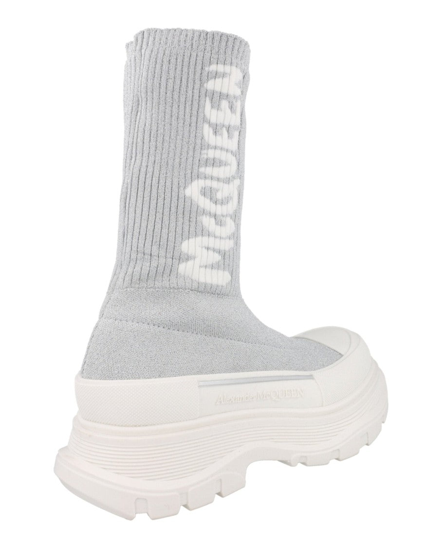 Alexander Mcqueen Ribbed Sock-Style Mid-Calf Boots With Chunky Block Heel
