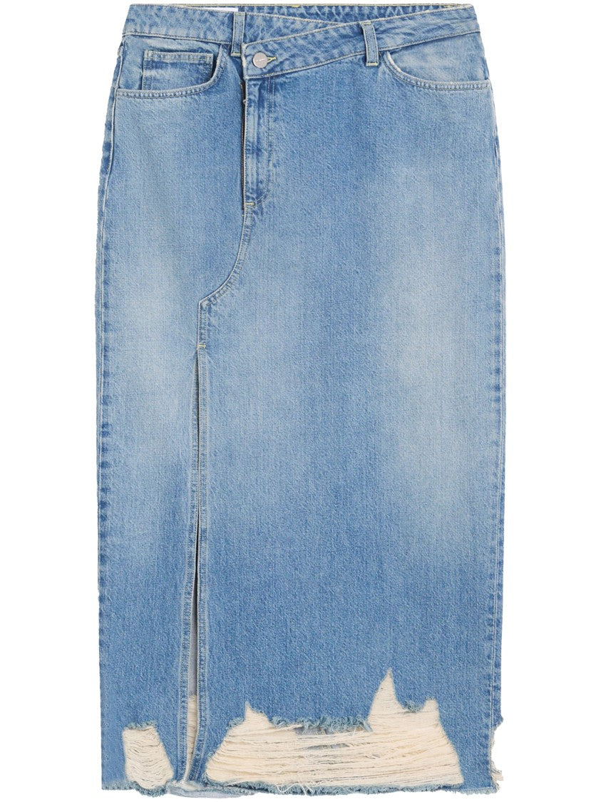 Dondup Slim Denim Skirt With Distressed Hem