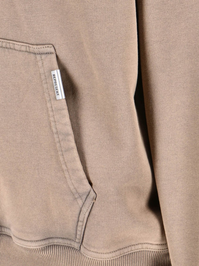 Represent Light Brown Cotton Hoodie With Logo Detail