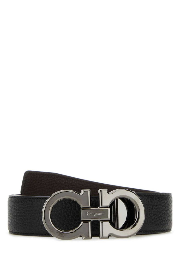 Salvatore Ferragamo Black Leather Reversible Belt