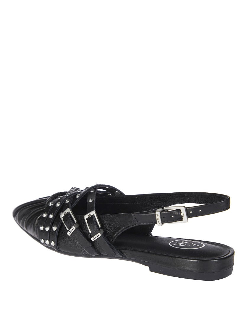Ash Black Gathered Studded Slingback Flats