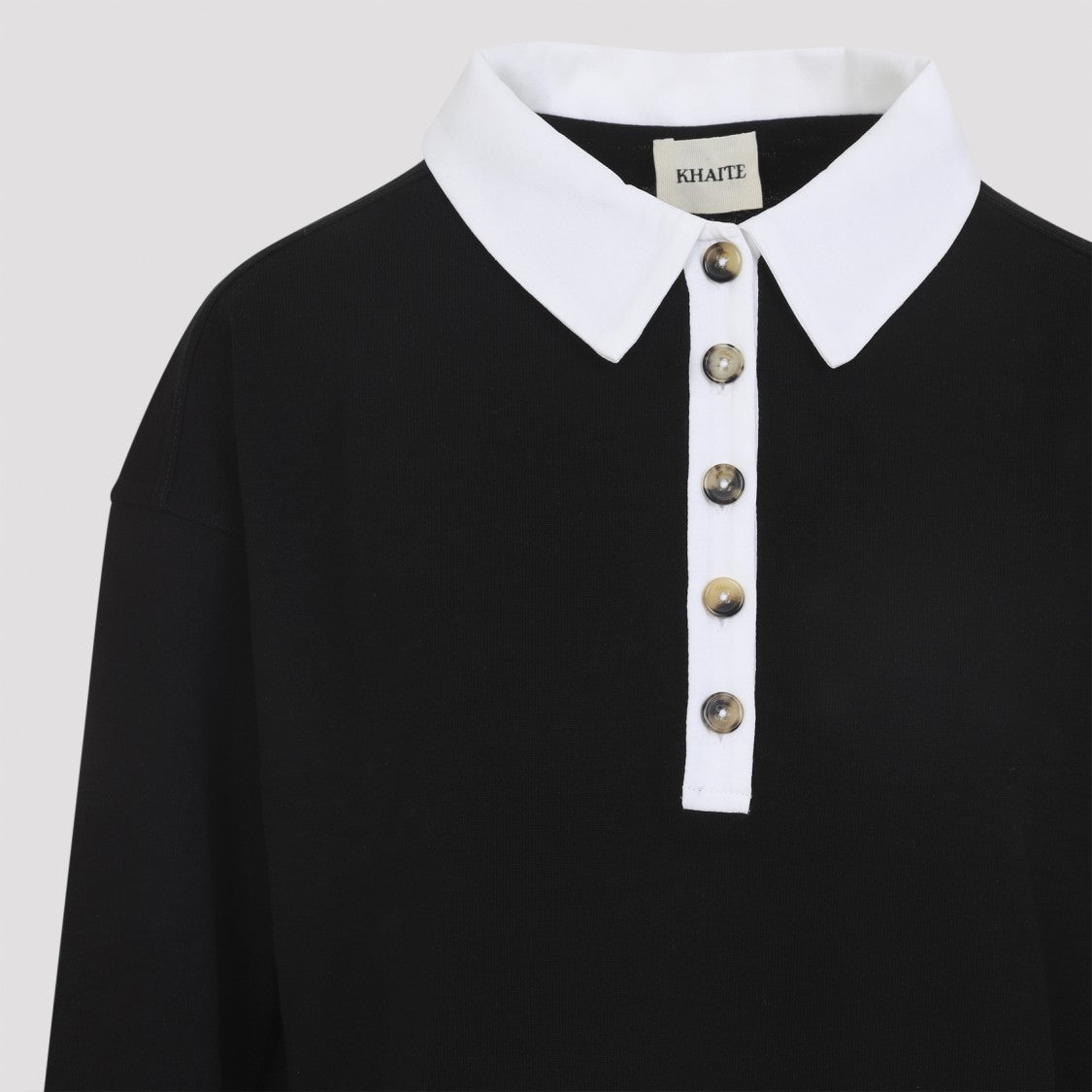 Khaite Silk Long-Sleeved Top With Contrasting Collar And Button Placket